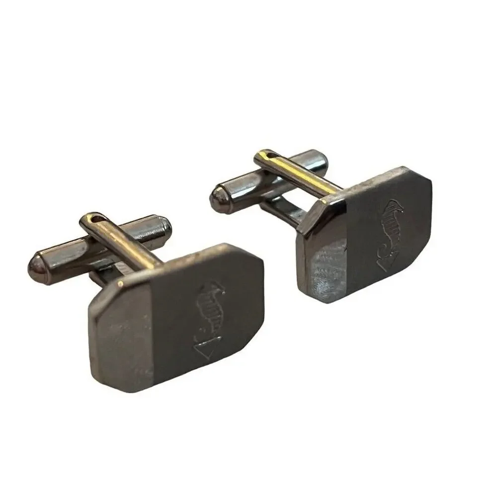 Vintage Silver Tone Seahorse Etched Rectangle Cufflinks
